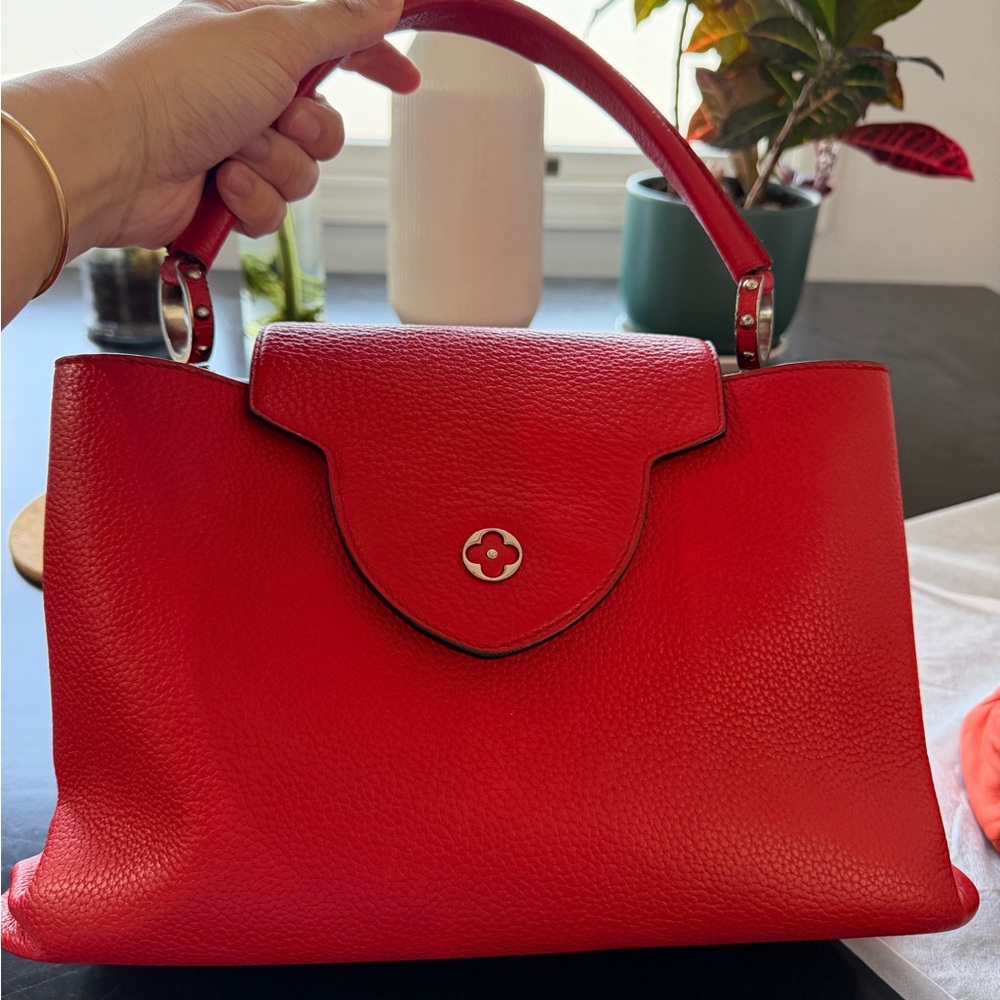 Louis Vuitton Red Pebbled Leather Top-Handle Satchel